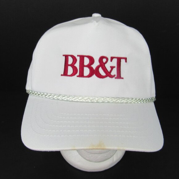 BB&T Embroidered Red Logo Men's White Wide Brim Adj Strap Back Truckers Cap - Picture 1 of 11